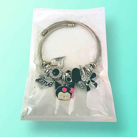 Kuromi Silver Charm Bracelet – Black & Pink Cute Kawaii Jewelry - Picture 3 of 4